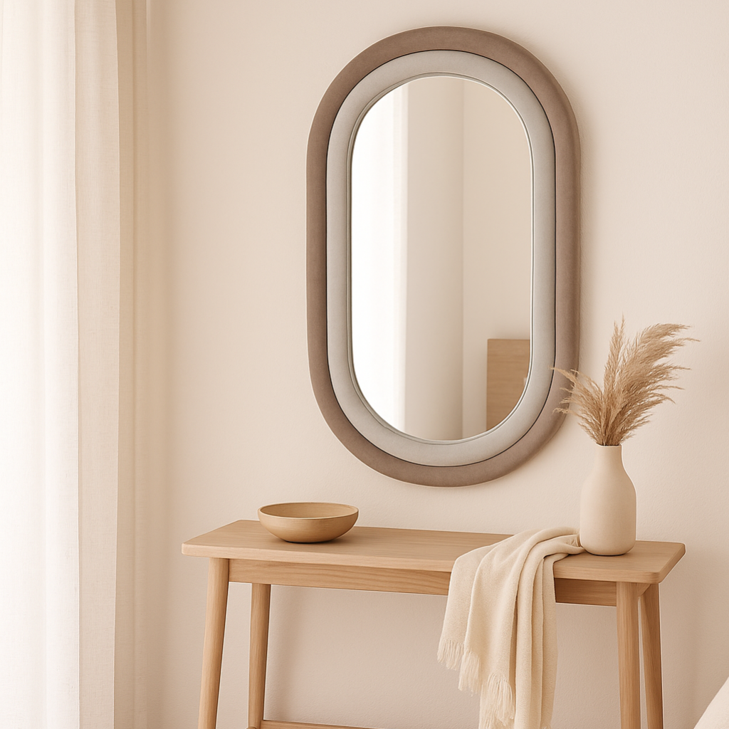 Specchio da muro ovale in velluto grigio/mix  60x4x90 cm