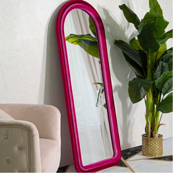 Specchiera da muro in velluto fucsia H 160 cm