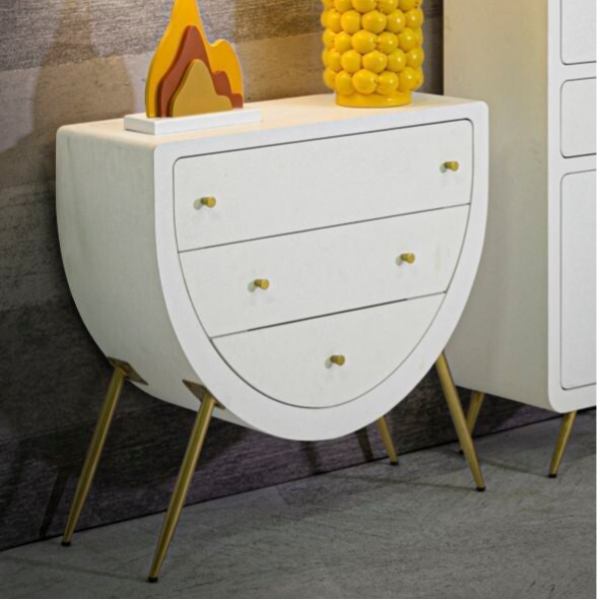 Comò 3 cassetti bianco con piedi e pomelli oro
