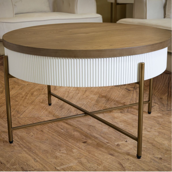 Tavolino contenitore da caffè bianco e noce Ø80 x 48 cm