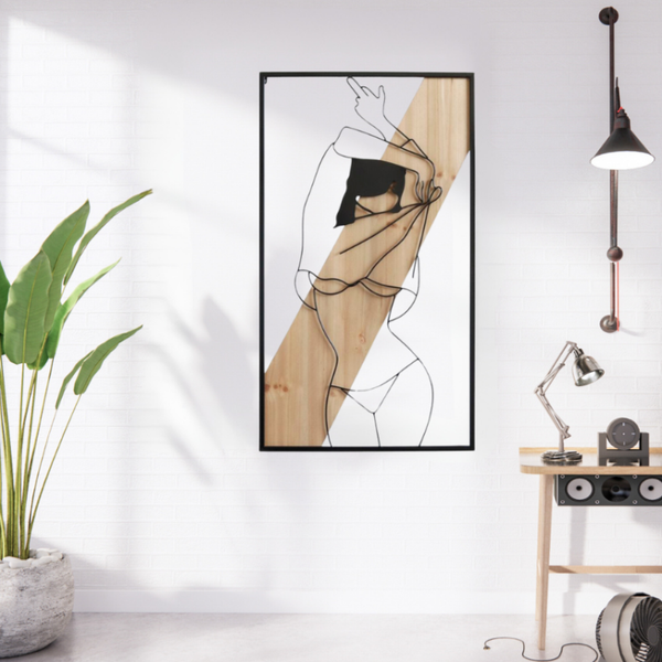 Pannello da muro STRIP in ferro nero e legno naturale