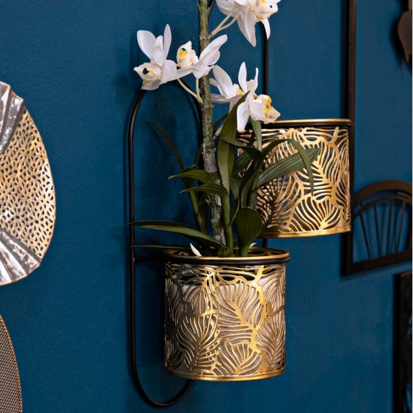 Porta vaso da muro doppio oro e nero - Set 2 pezzi