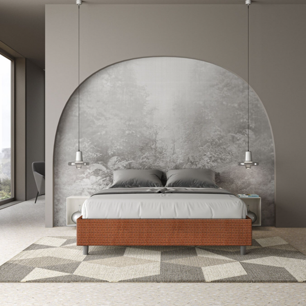 Letto matrimoniale contenitore sommier  in tessuto arancio