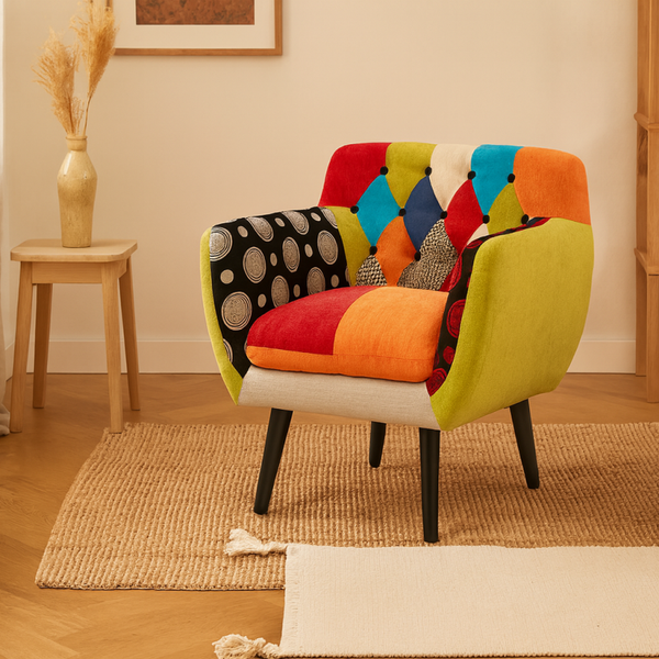 Poltrona LETIZIA LOW in tessuto patchwork