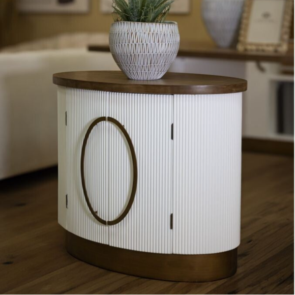 Mobiletto ovale 2 ante bianco e noce L. 79 cm