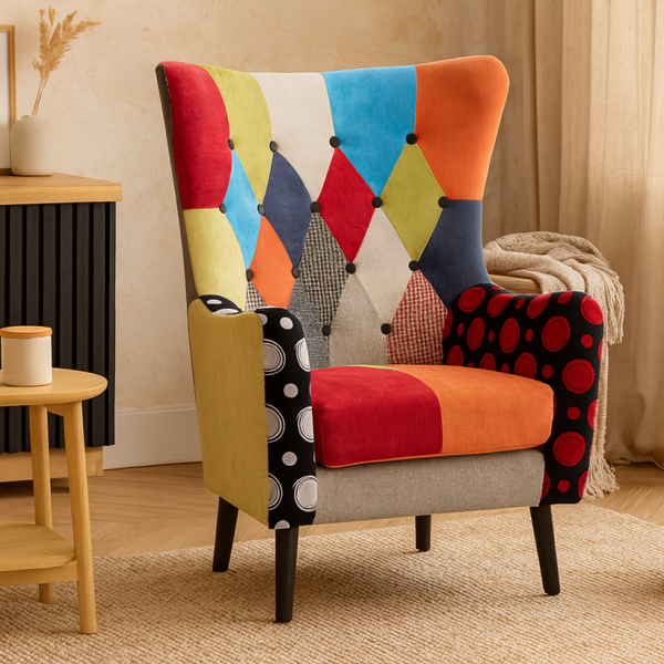 Poltrona LETIZIA in tessuto patchwork 73x79x106 cm