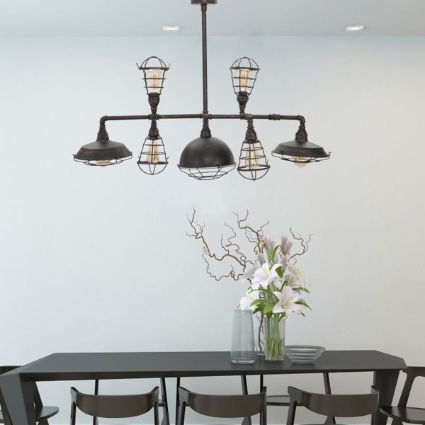 Lampadario industriale a 8 luci in metallo – 120 x 48 cm