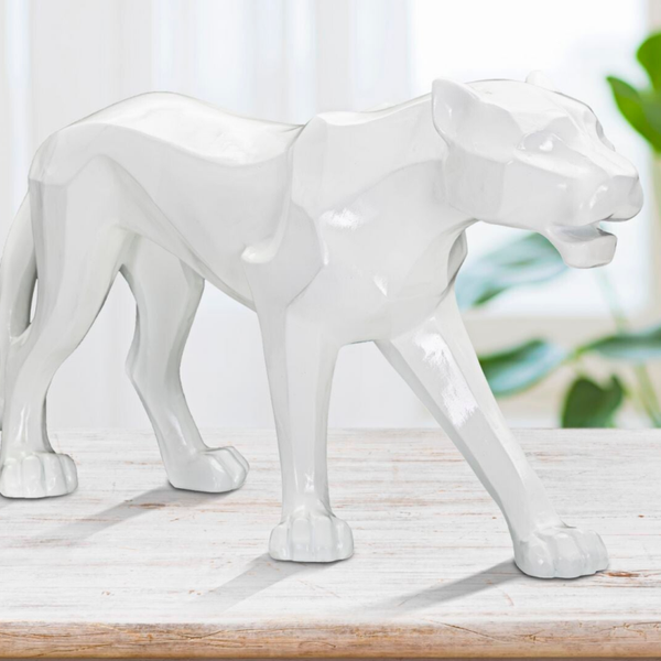 Scultura in resina PANTERA BIANCA 70x18x32,5 cm