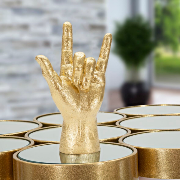 Statuetta MANO YEAH in resina decorata a mano color oro