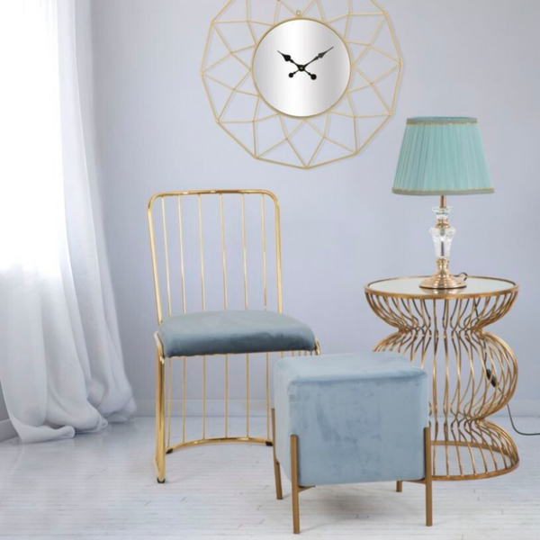 Sedia AURORA in metallo oro e seduta in velluto celeste