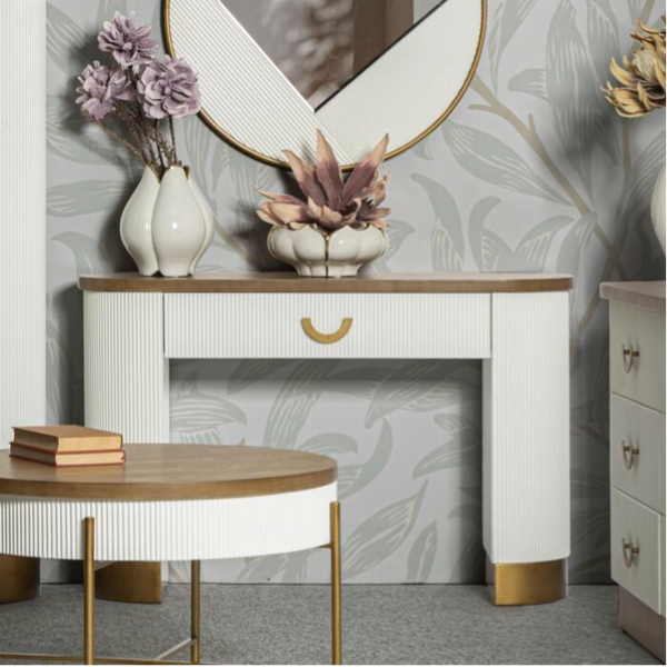 Consolle ovale con 1 cassetto bianco e noce