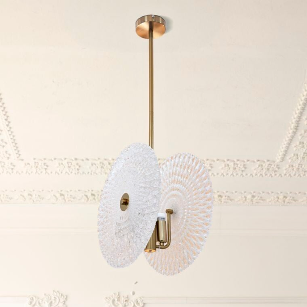 Lampadario in metallo e vetro decorato – 35 x 80 cm