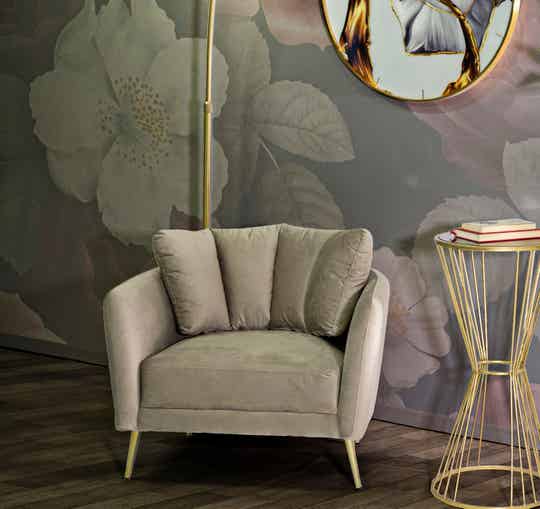 Poltrona KIEV in tessuto imbottito crema o tortora
