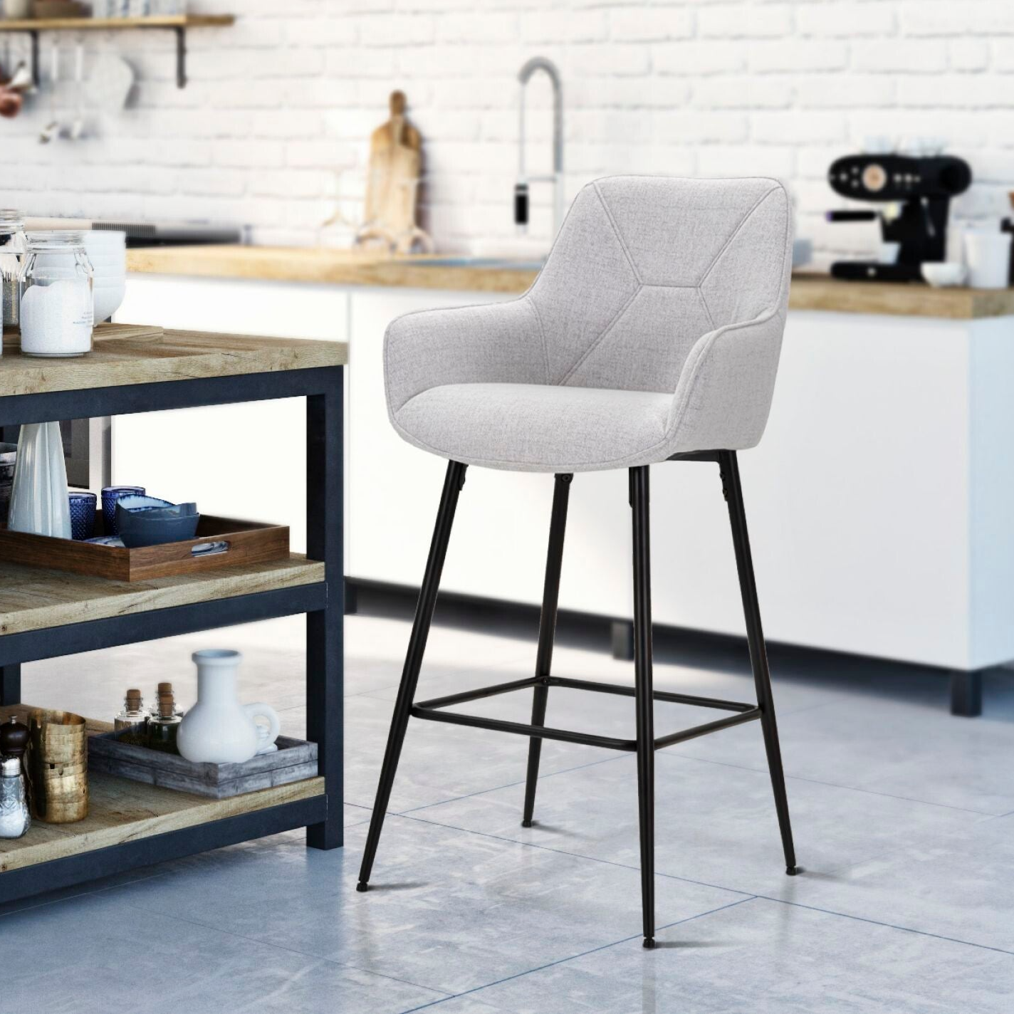 Sgabello BAR in tessuto grigio e struttura nera (set 2 pezzi)