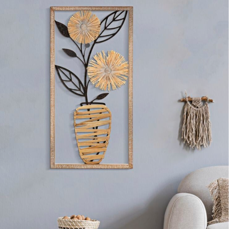 Pannello da muro in ferro e legno VASO 40x3,5x80 cm
