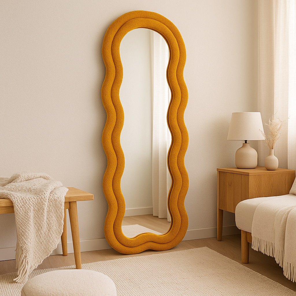 Specchiera a terra ZIG ZAG in tessuto senape H 160 cm