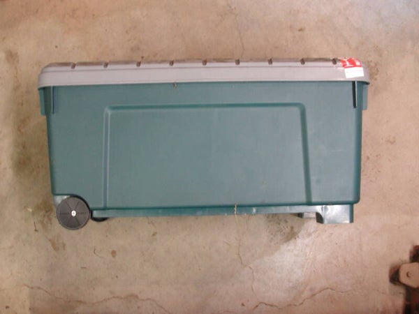 Storage Tote with wheels, 33 gallon, 38.5”L x 19.5”W x 20.5”D