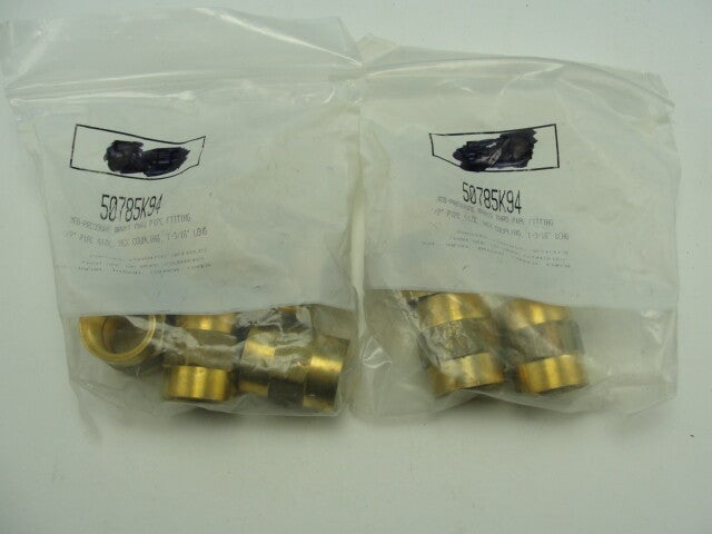 Lot of 8 McMaster Carr 50785K94 Brass Hex Coupling, ½” NPT(F), 1000PSI at 72 Deg F