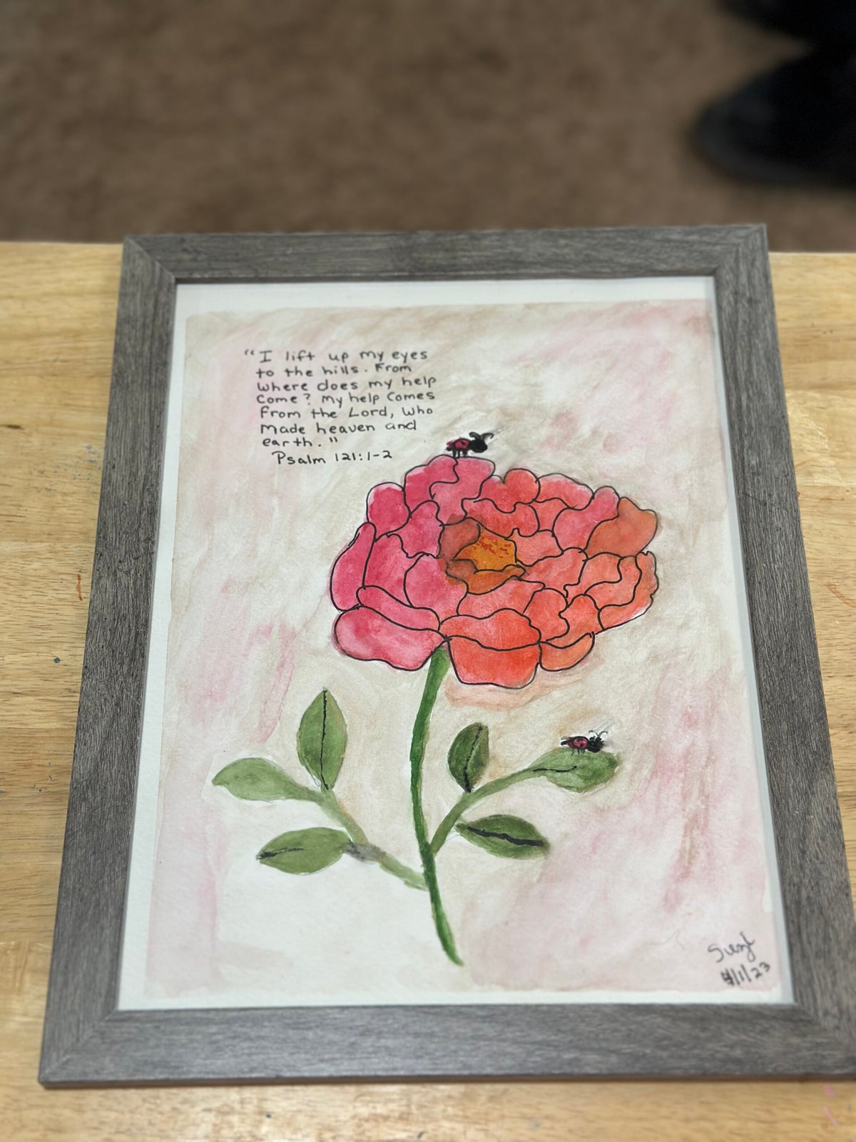 Flower with Ladybug Scripture-Psalm 121:1-2 | Brush Stroke By Suzi