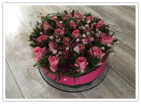 Bloementaart 22cm roze gemengd opgemaakt