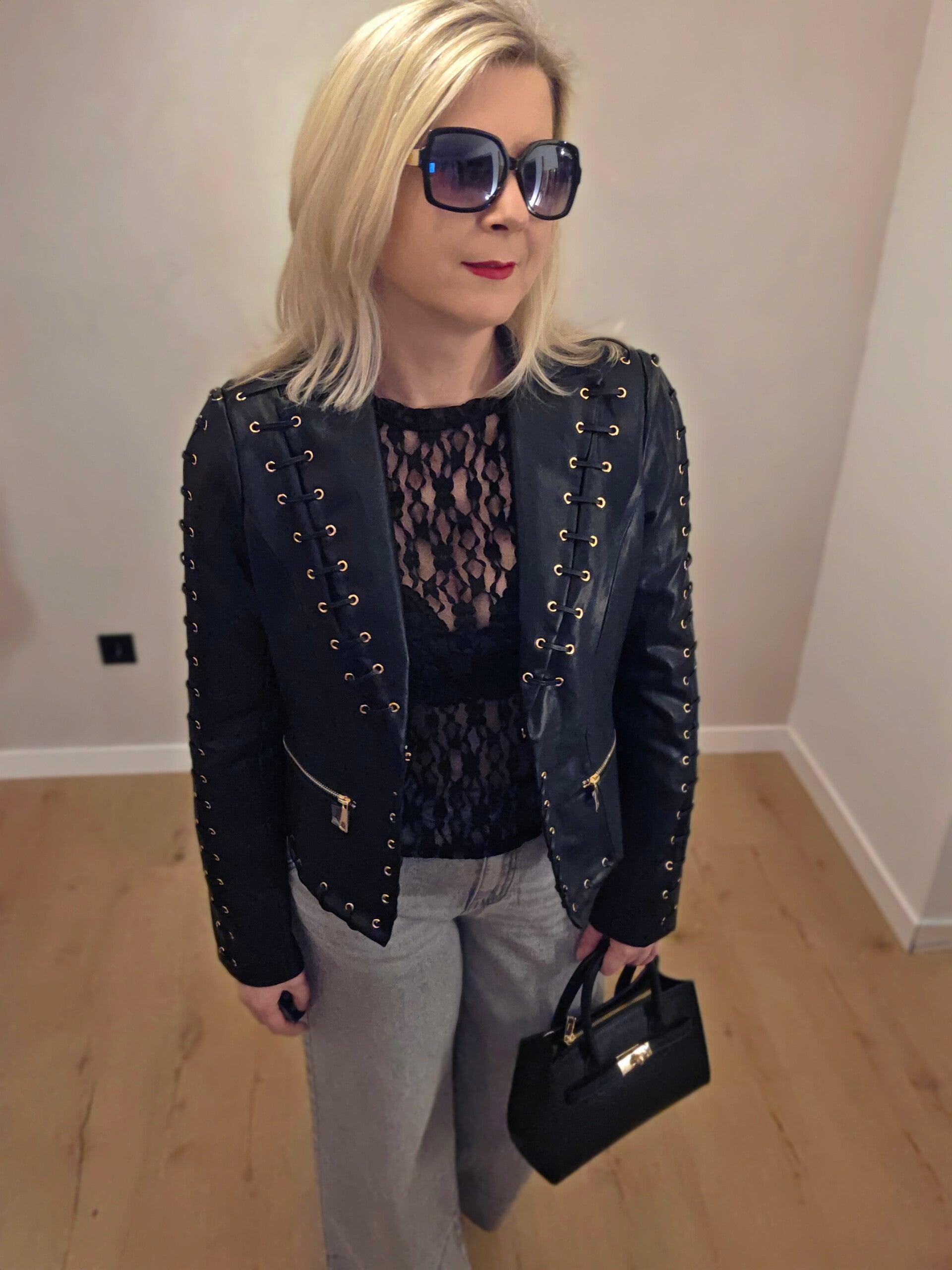 Kunstlederjacke „Lace-Up“ – mit Schnürdetails