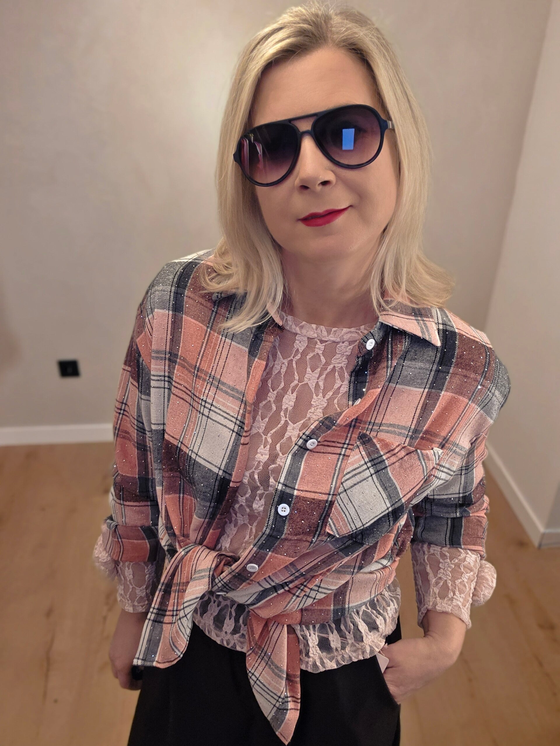 Karierte Flanellhemd mit Glitzer-Details – 3 Farben – Einheitsgröße