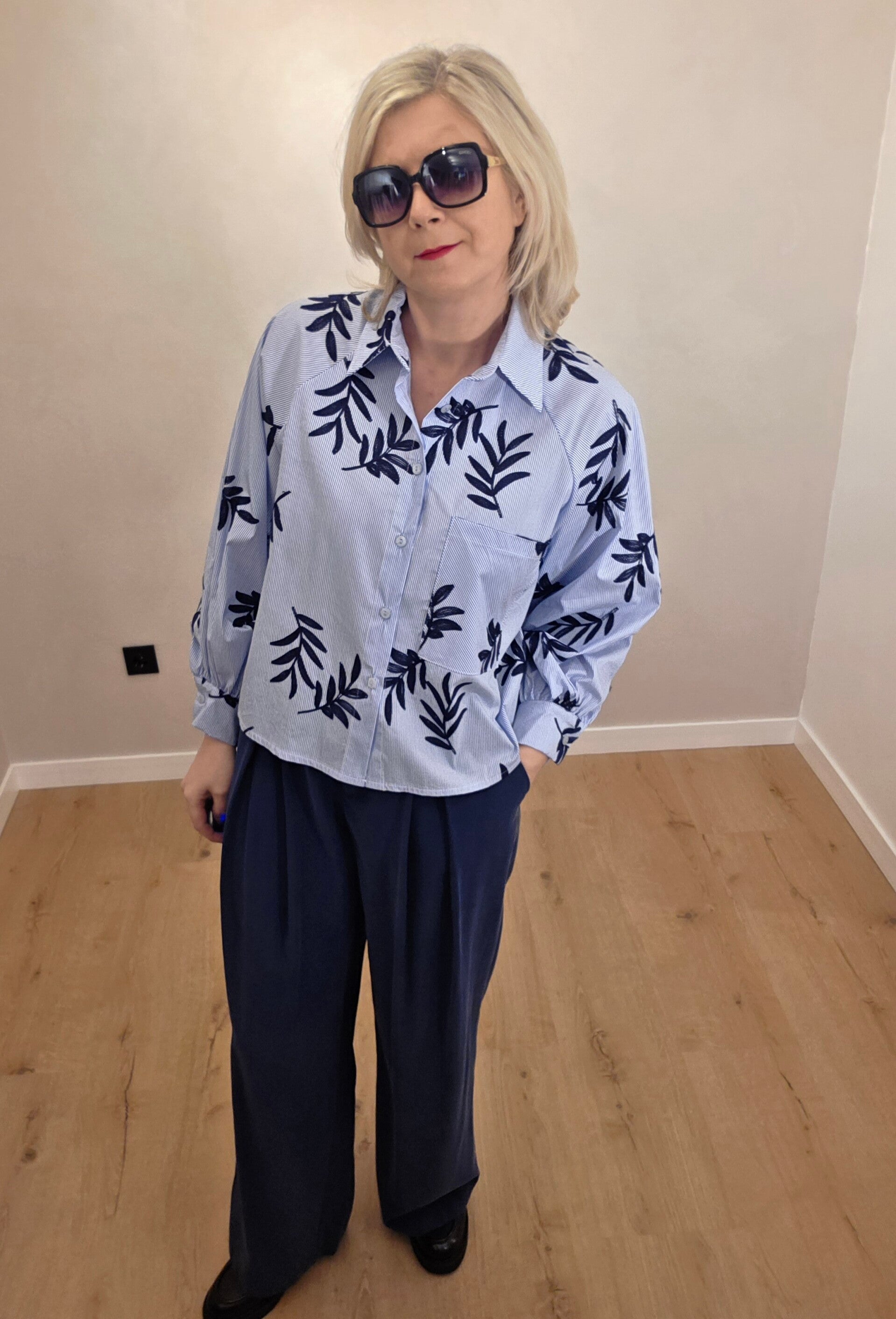 Bluse mit Blättermuster – Einheitsgröße