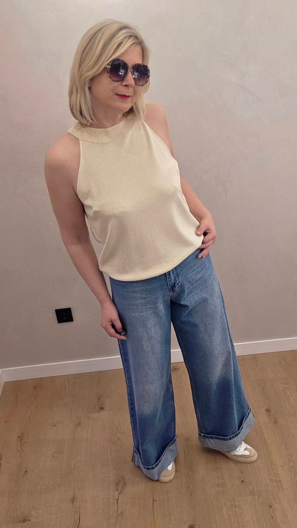 Wide Leg Jeans mit fixiertem Umschlag