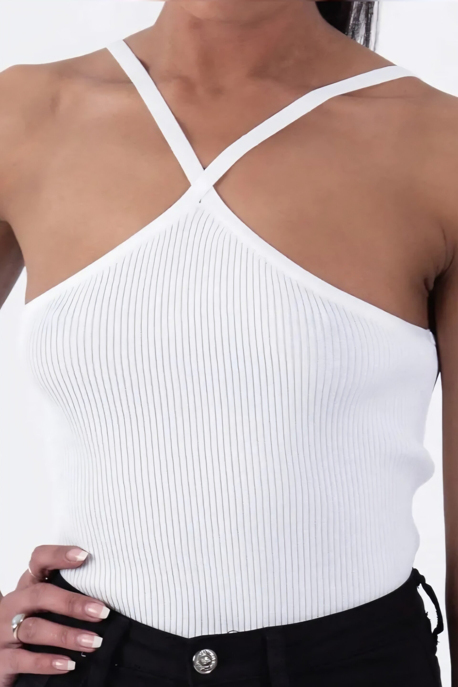 Geripptes Top mit gekreuzten Trägern – Weiß