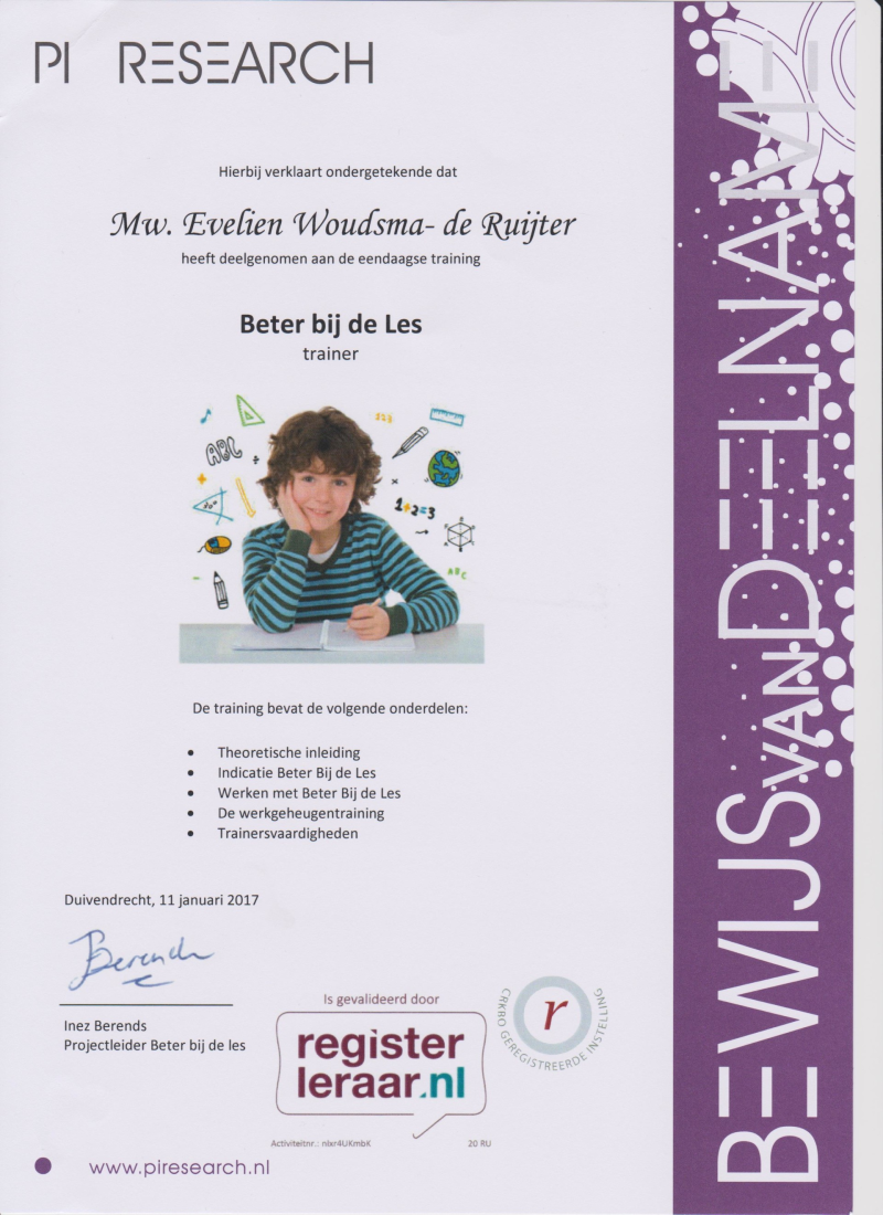 Certificaat trainer 'Beter bij de les'
