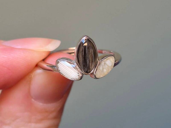 Ring 925 Zilver, witgoud verguld met 3 marquisevormen