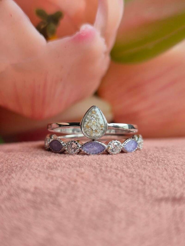 Ring 925 Zilver, witgoud verguld druppelvorm in meerdere grootte