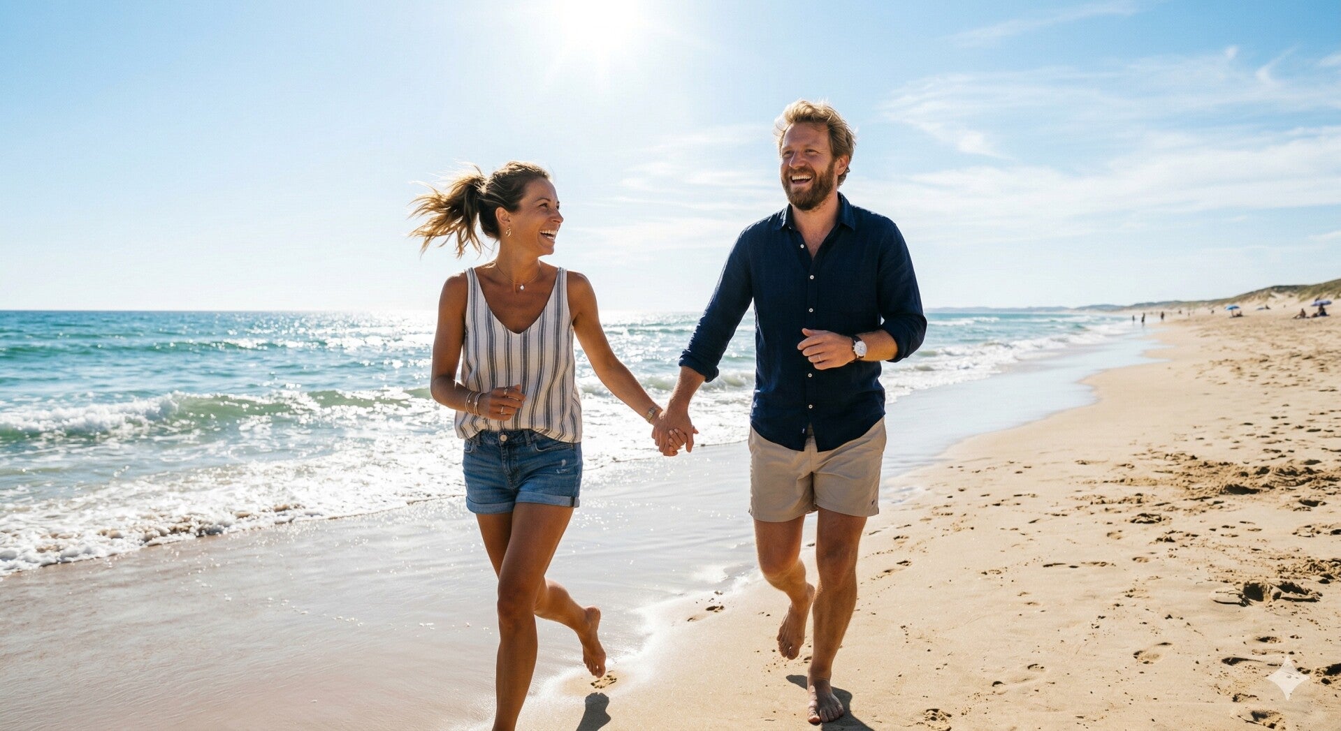 un couple qui court à la plage en pleine conscience