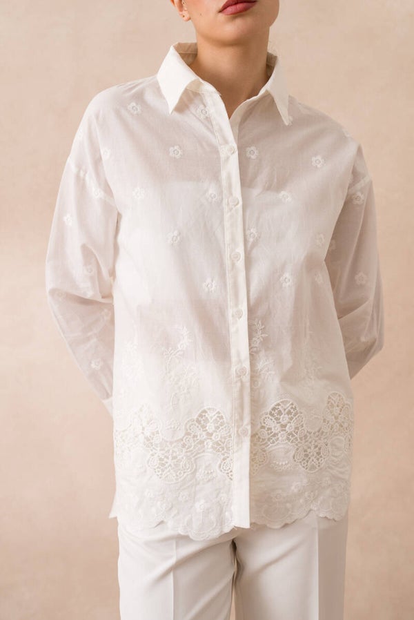 White embroidered cotton shirt