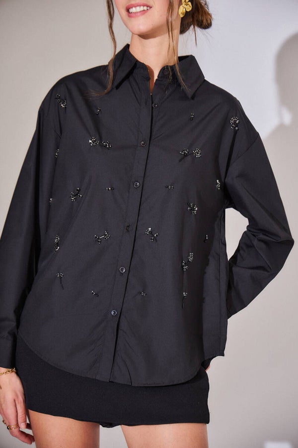 Fluid cotton blouse with fancy embroidery