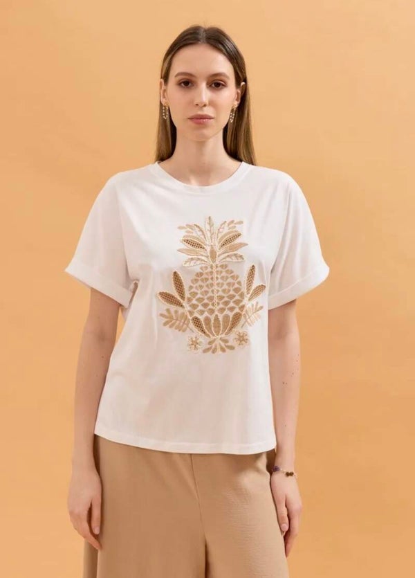 T-shirt wit beige print