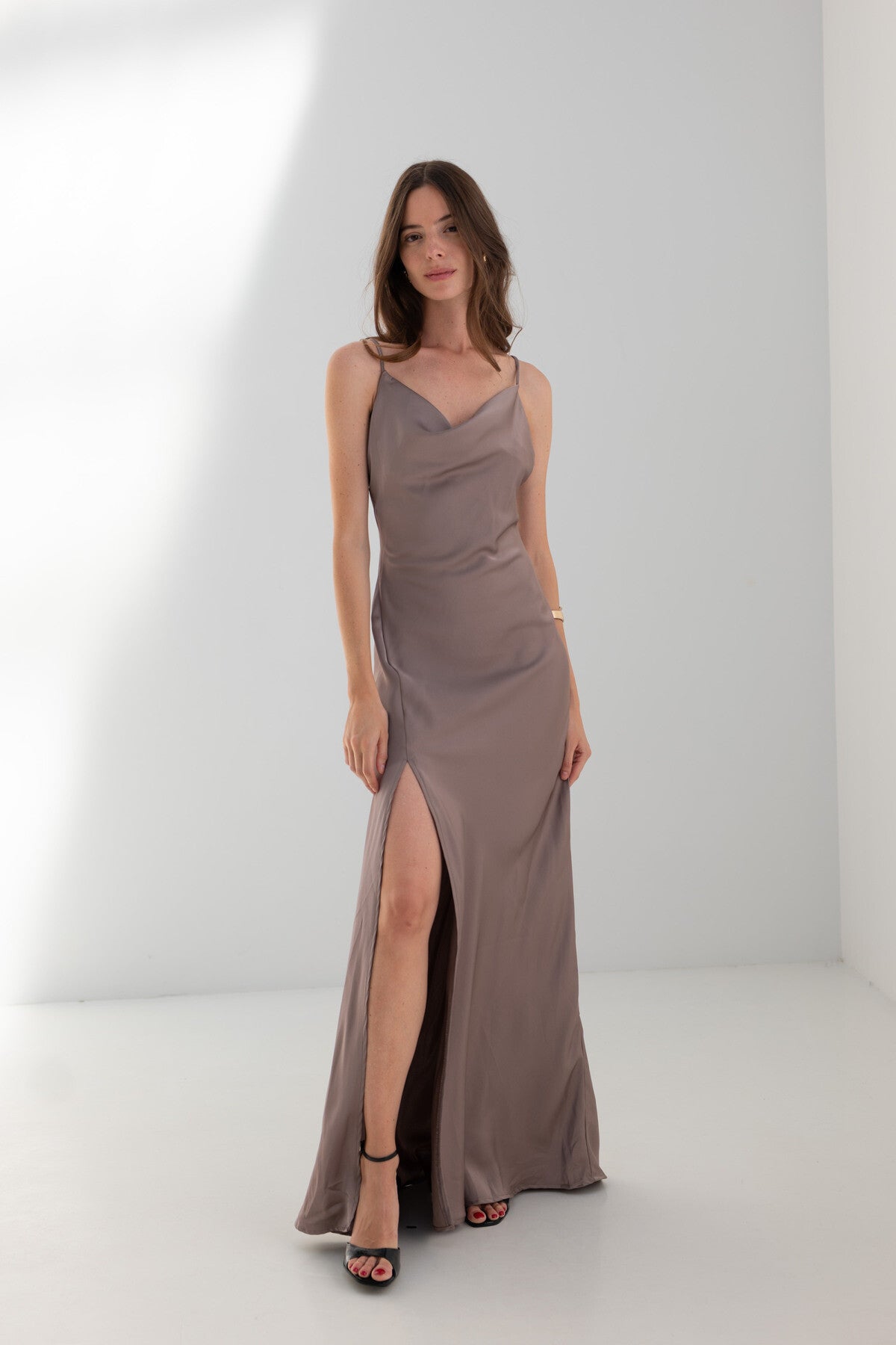 Satin slit maxi dress