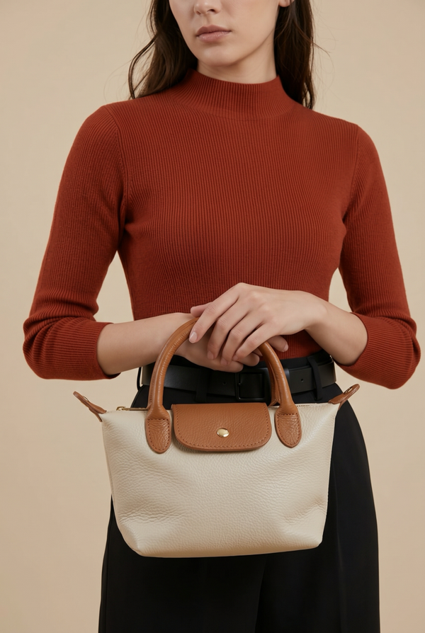 Handtas leder klein beige
