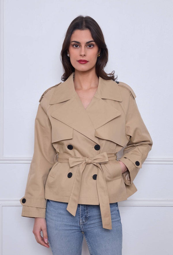 Korte oversized trenchcoat met riem