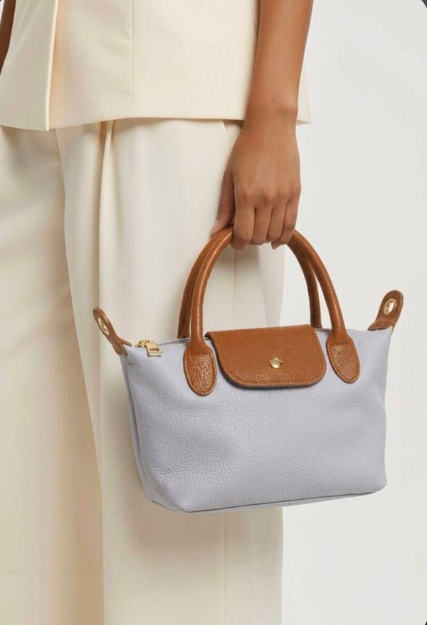 Handtas leder klein lichtblauw