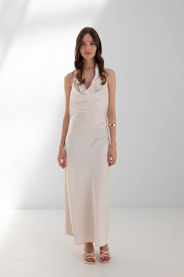 Backless satin maxi dress