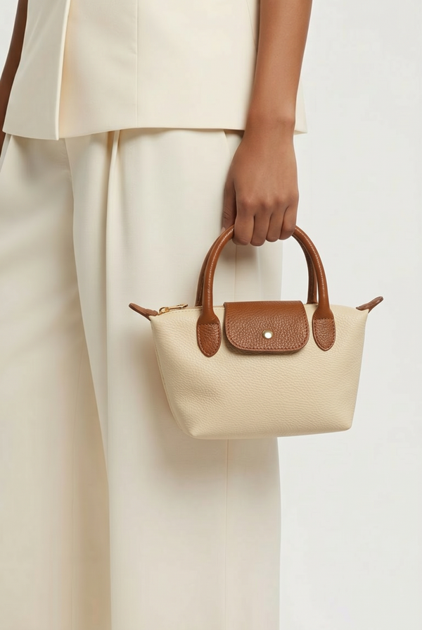 Handtas leder klein beige