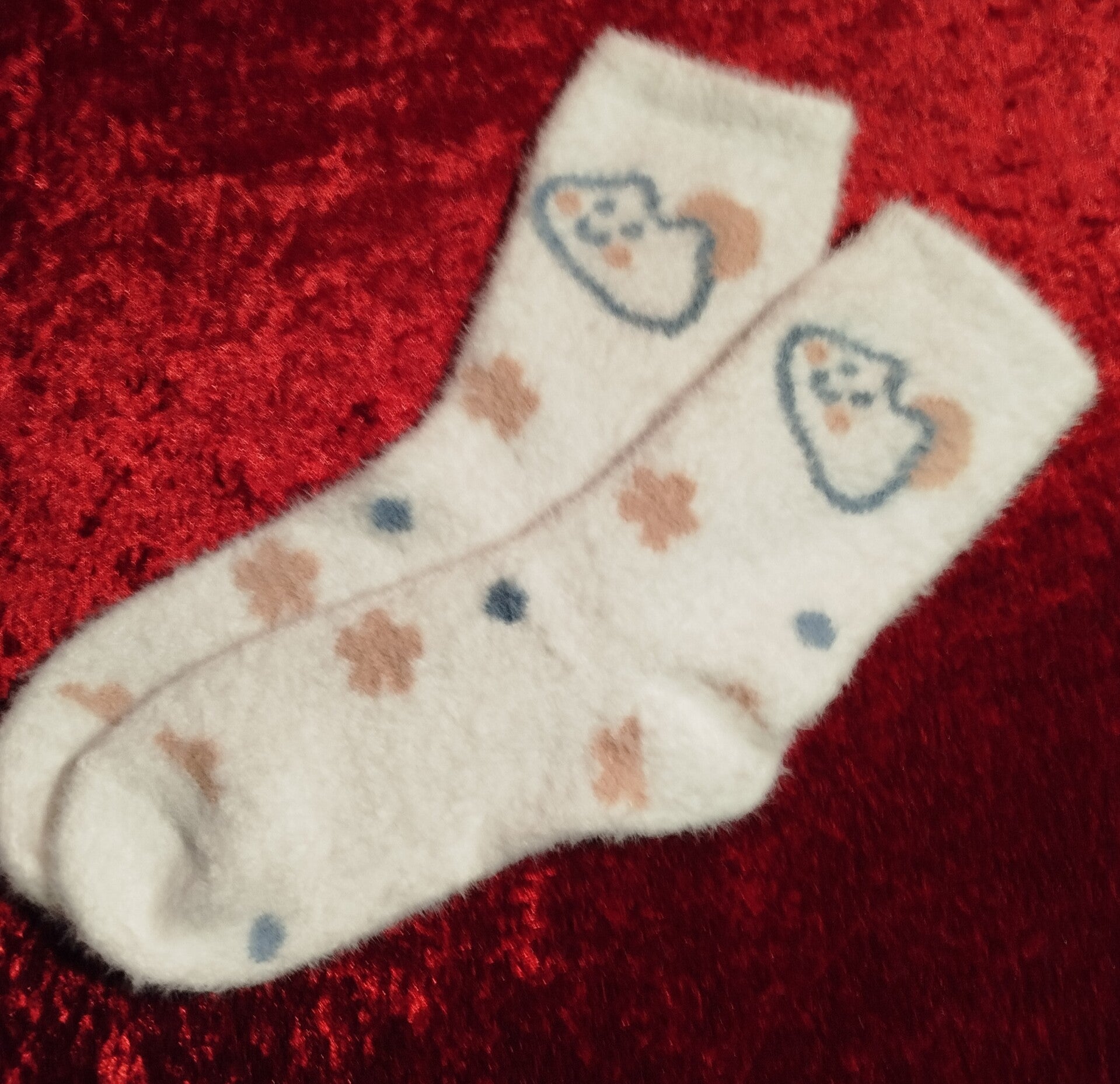 Chaussettes douces blanches - fleurs et chat