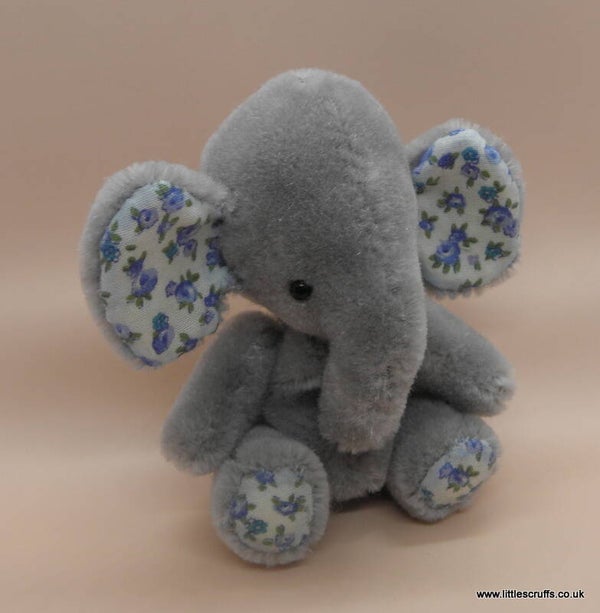 Grey Elephant with blue flowered inner ears and feet SOLD