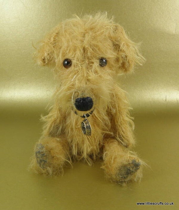 Phil, , hand sewn gold mohair dog.