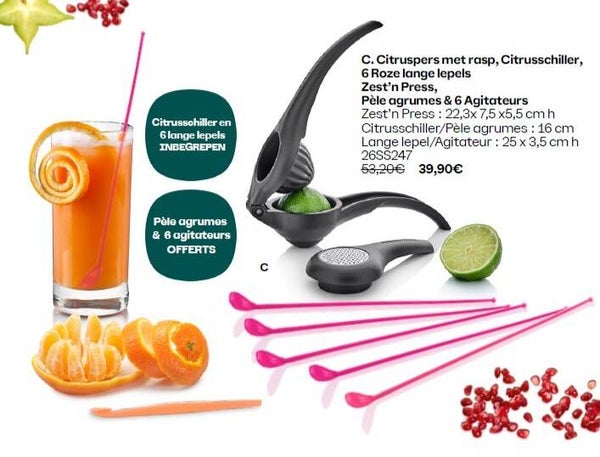 Citruspers met Rasp, Citrusschiller en 6 lange lepels