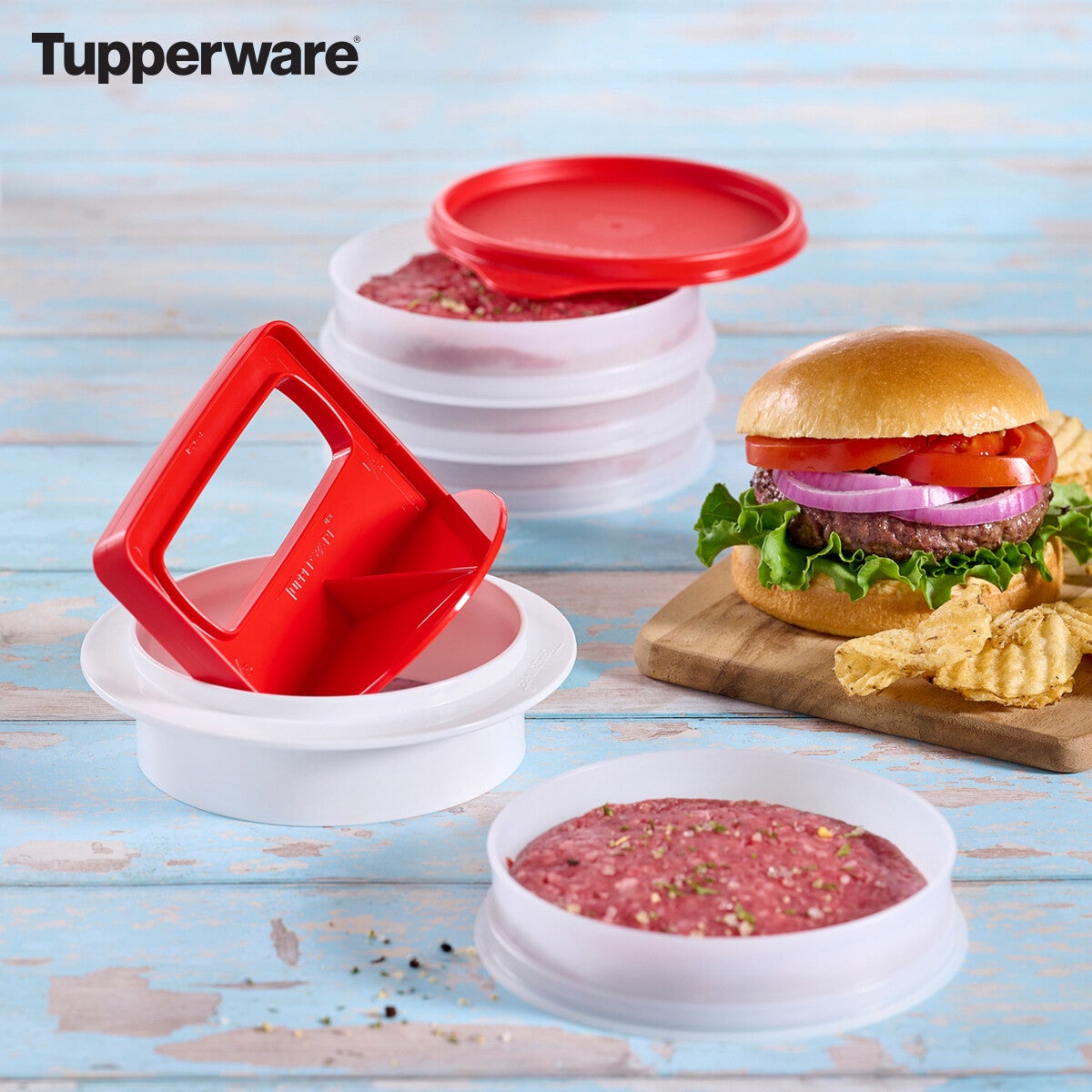 Hamburger Press & Set van 4 Diepvriesdozen