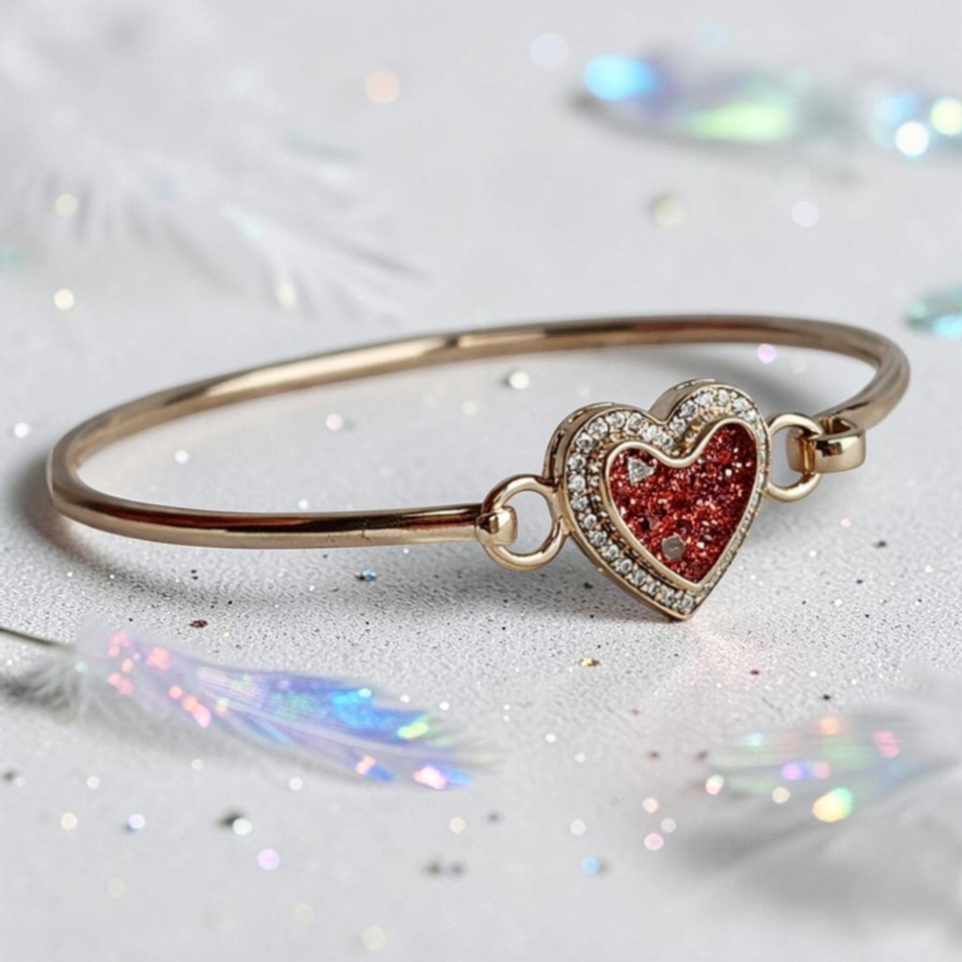 Heart Halo Memorial Bangle - 9 ct Gold