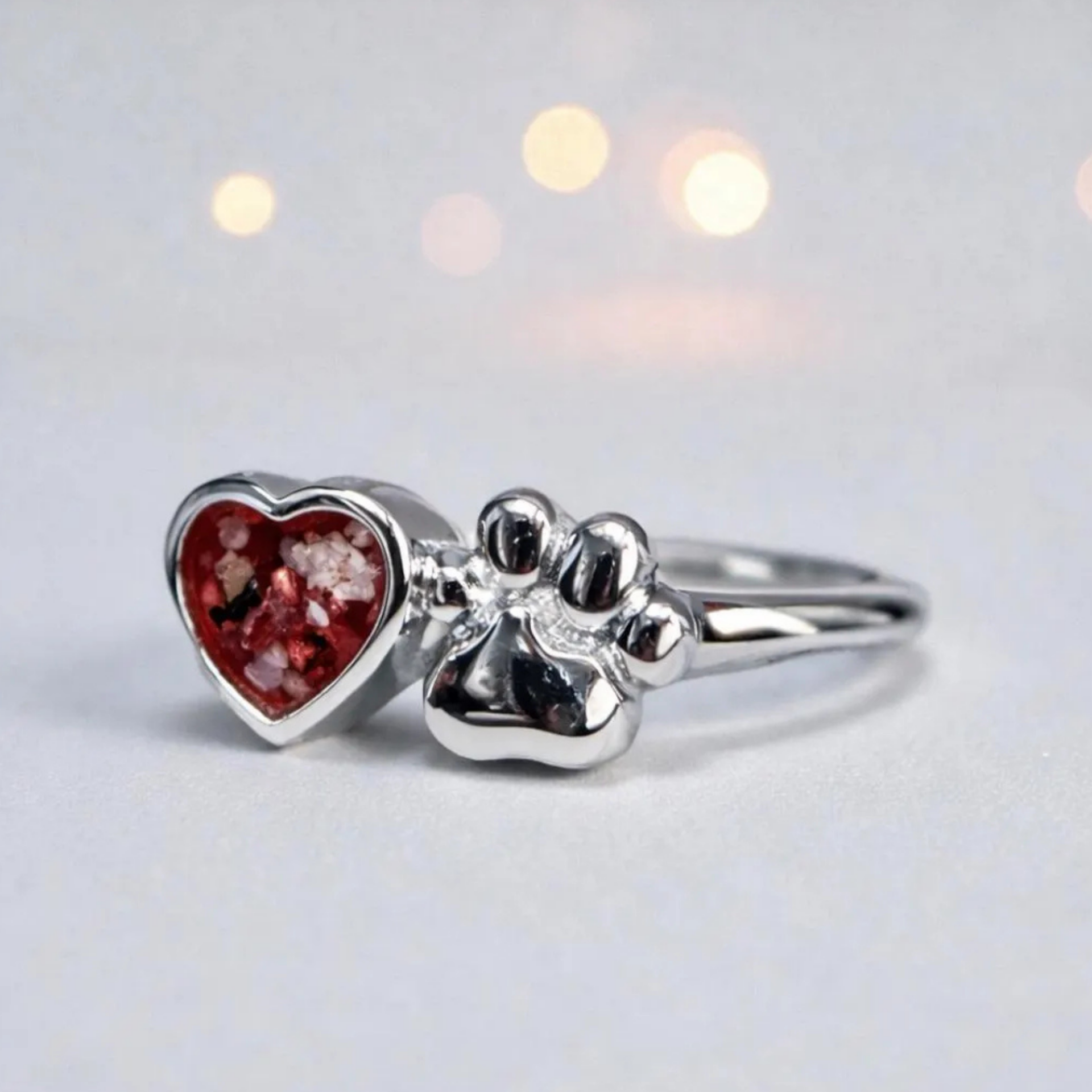 Paw Print & Heart Memorial Ring
