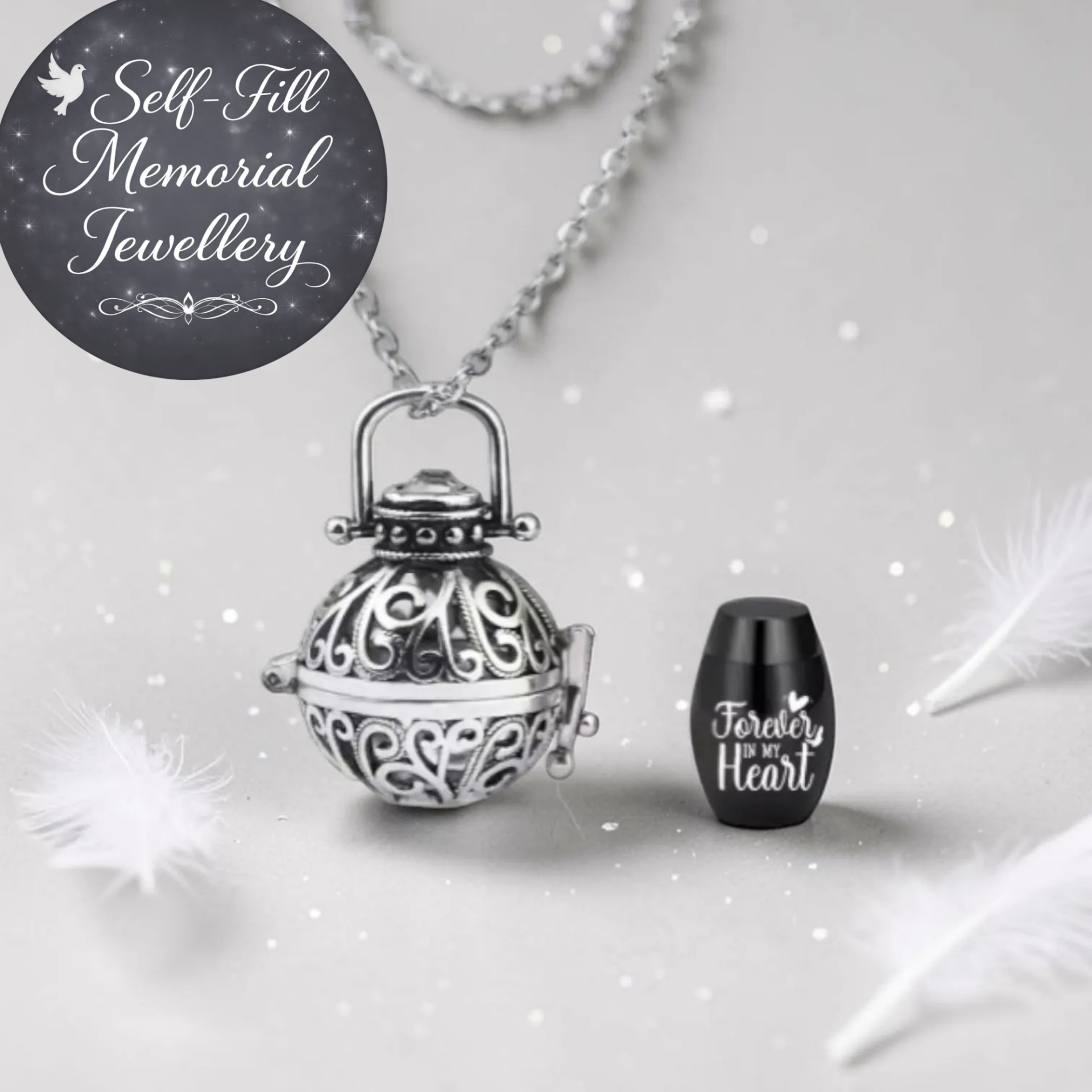 Vintage Hollow Flower Ball Self-Fill Memorial Necklace